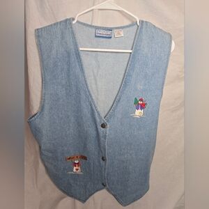 VTG Denim Vest Let It Snow Snowmen Christmas Winter XXL Holiday